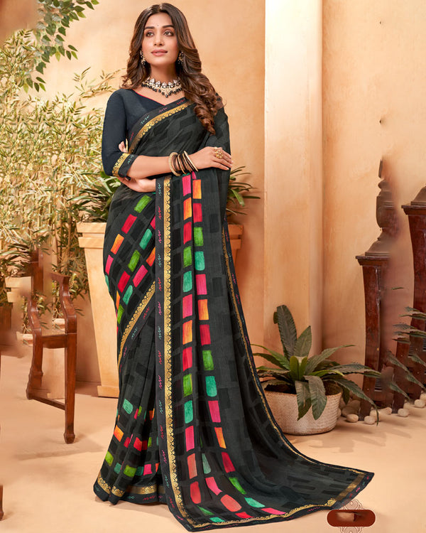 Vishal Prints Black Fancy Georgette Saree With Border