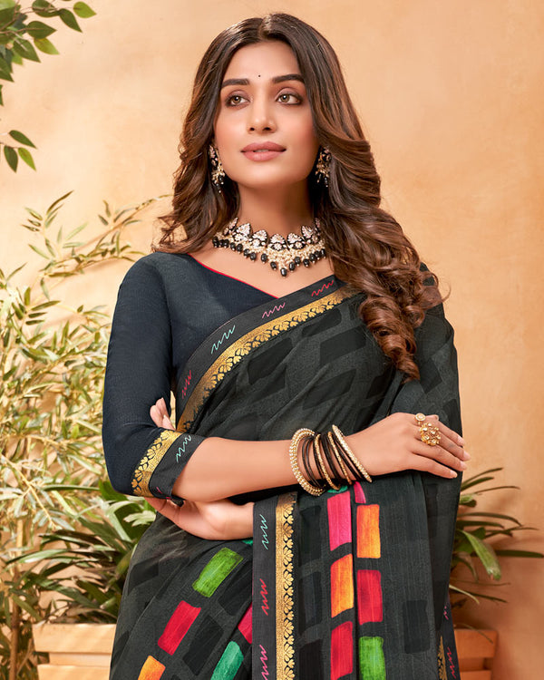 Vishal Prints Black Fancy Georgette Saree With Border