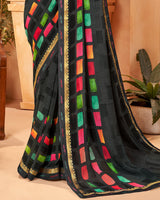 Vishal Prints Black Fancy Georgette Saree With Border