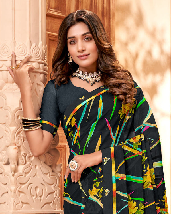 Vishal Prints Black Fancy Georgette Saree With Border