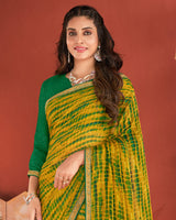 Vishal Prints Olive Green Printed Chiffon Saree With Zari Border