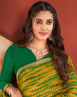 Vishal Prints Olive Green Printed Chiffon Saree With Zari Border