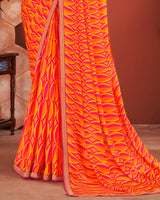 Vishal Prints Yellowish Orange Printed Chiffon Saree With Zari Border