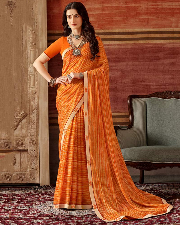 Vishal Prints Dark Orange Printed Georgette Saree With Fancy Border