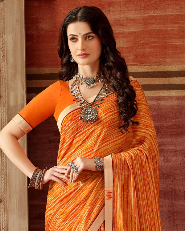 Vishal Prints Dark Orange Printed Georgette Saree With Fancy Border