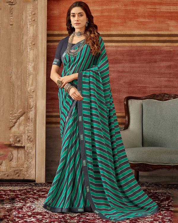 Vishal Prints Aqua Green Printed Georgette Saree With Fancy Border