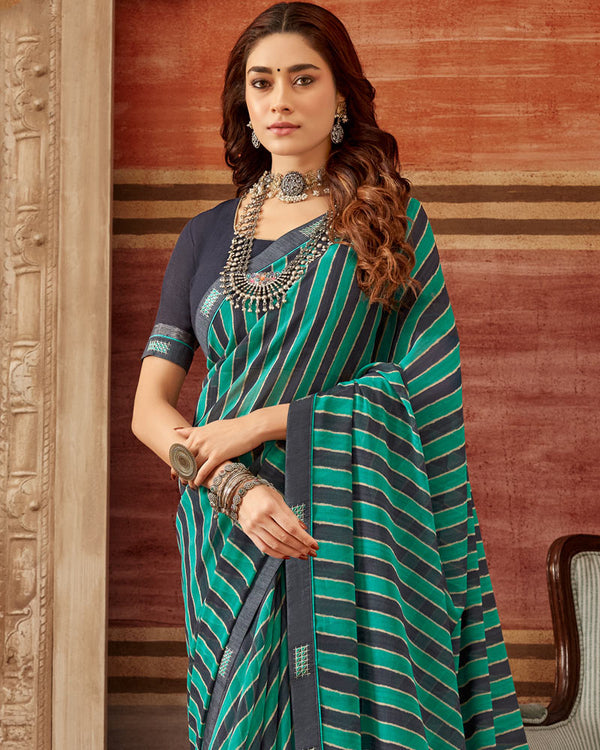 Vishal Prints Aqua Green Printed Georgette Saree With Fancy Border