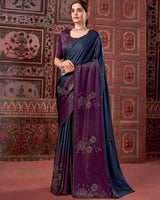 Vishal Prints Dark Navy Blue Premium Satin Saree With Stone Diamond Work