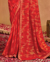 Vishal Prints Cherry Red Printed Brasso Saree With Zari Border