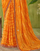 Vishal Prints Mustard Printed Chiffon Saree With Foil Print And Zari Border