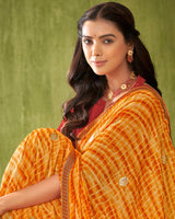 Vishal Prints Mustard Printed Chiffon Saree With Foil Print And Zari Border