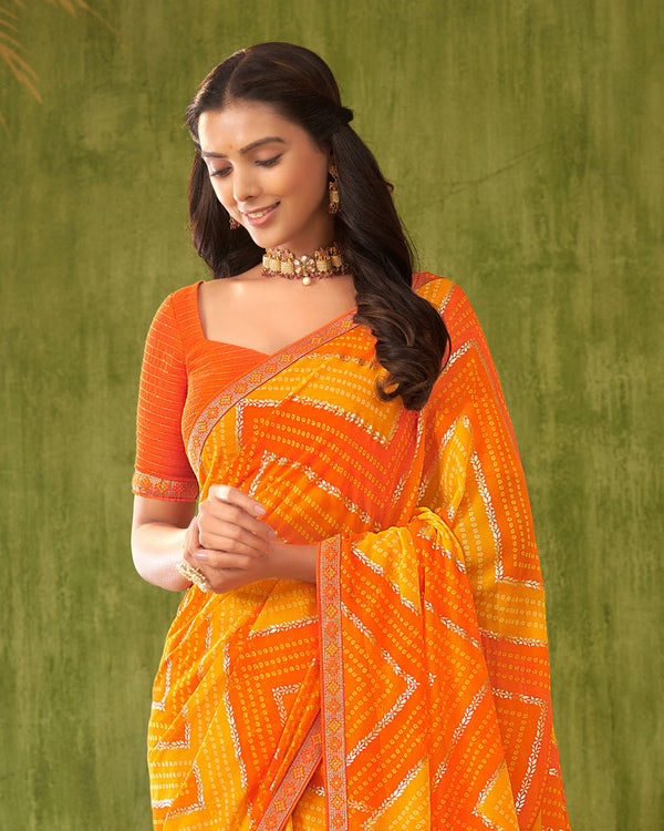 Vishal Prints Orange Printed Chiffon Saree With Foil Print And Zari Border