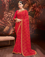 Vishal Prints Cherry Red Printed Brasso Saree With Zari Border