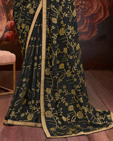 Vishal Prints Black Printed Brasso Saree With Zari Border