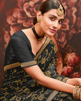 Vishal Prints Black Printed Brasso Saree With Zari Border