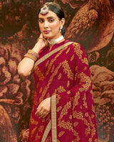 Vishal Prints Dark Red Printed Brasso Saree With Zari Border