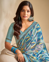 Vishal Prints Dusty Blue Printed Chiffon Saree With Fancy Border