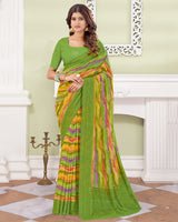 Vishal Prints Chelsea Cucumber Green Designer Digital Print Georgette Saree With Embroidery-Diamond Work