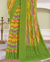 Vishal Prints Chelsea Cucumber Green Designer Digital Print Georgette Saree With Embroidery-Diamond Work