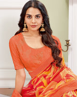 Vishal Prints Sunset Orange Designer Digital Print Georgette Saree With Embroidery-Diamond Work