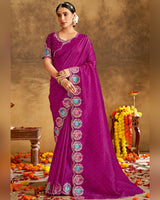 Vishal Prints Violet Designer Crushed Tissue Saree With Embroidery-Diamond Work And Cut Work Border