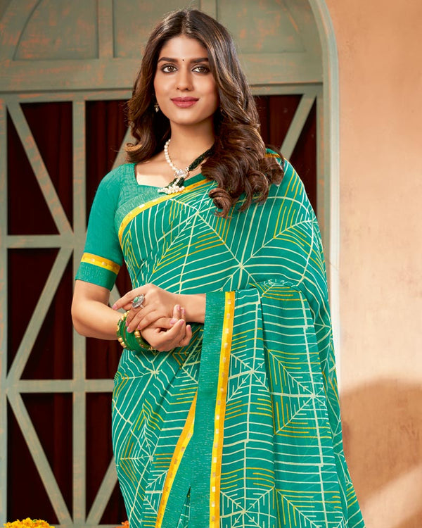 Vishal Prints Aqua Green Printed Georgette Saree With Border