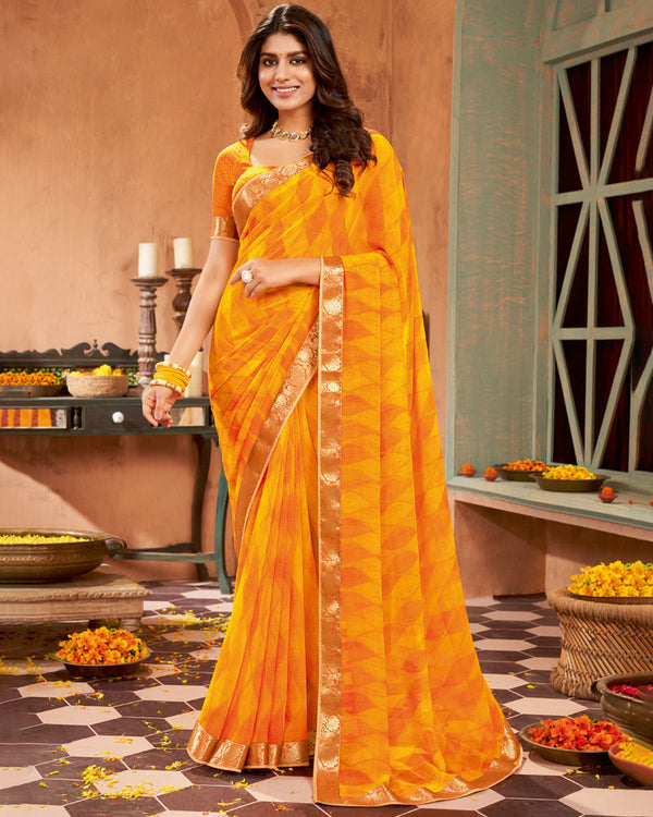 Vishal Prints Yellowish Orange Printed Georgette Saree With Border