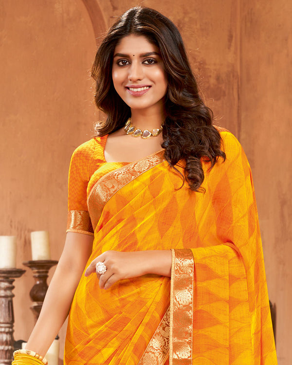 Vishal Prints Yellowish Orange Printed Georgette Saree With Border