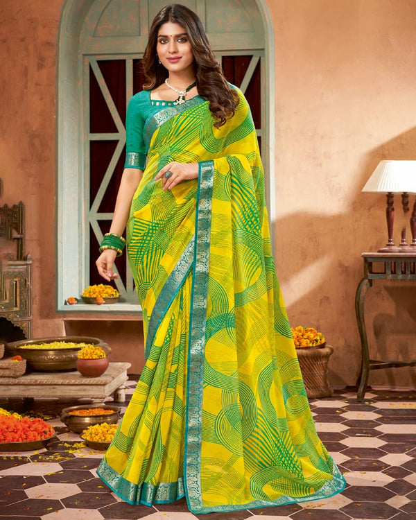 Vishal Prints Yellow Printed Georgette Saree With Border