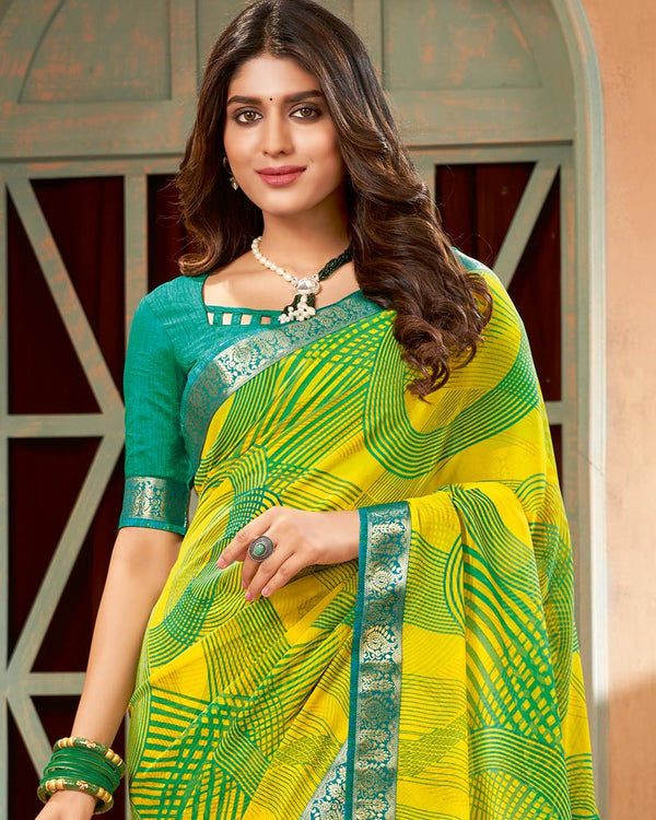 Vishal Prints Yellow Printed Georgette Saree With Border