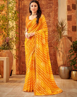 Vishal Prints Saffron Color Printed Patterned Georgette Saree With Fancy Border