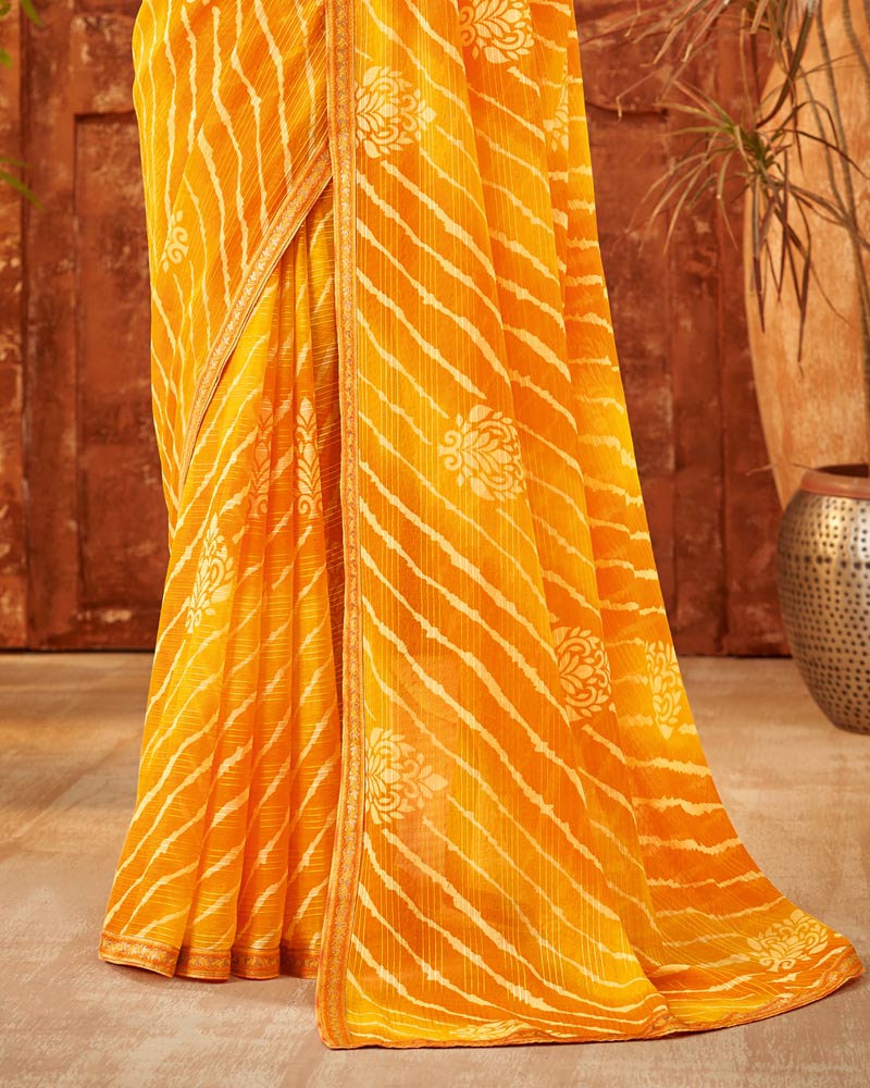 Vishal Prints Saffron Color Printed Patterned Georgette Saree With Fancy Border