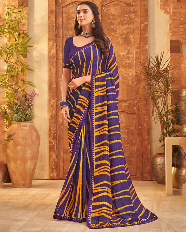 Vishal Prints Victoria Purple Printed Patterned Georgette Saree With Fancy Border