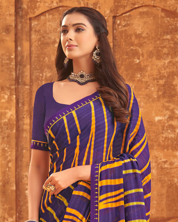 Vishal Prints Victoria Purple Printed Patterned Georgette Saree With Fancy Border