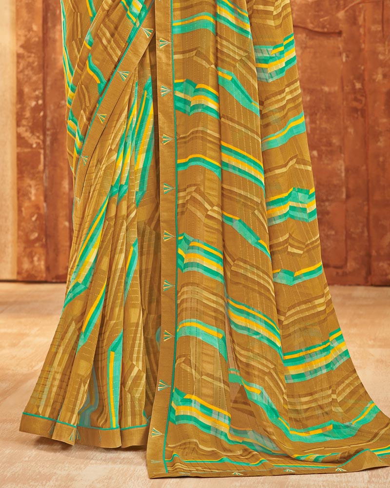 Vishal Prints Hawaiian Tan Printed Patterned Georgette Saree With Fancy Border