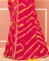 Vishal Prints Red Pink Printed Georgette Saree With Foil Print And Fancy Border