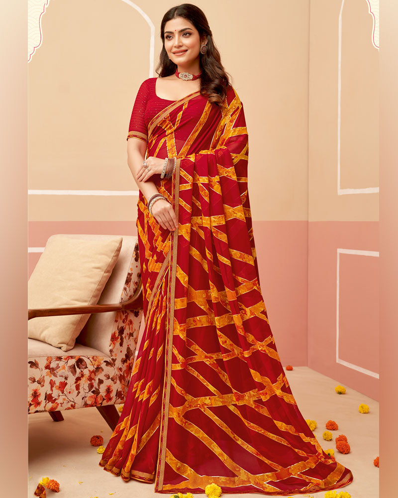 Vishal Prints Maroon Printed Georgette Saree With Foil Print And Fancy Border