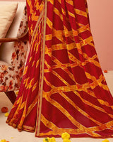 Vishal Prints Maroon Printed Georgette Saree With Foil Print And Fancy Border