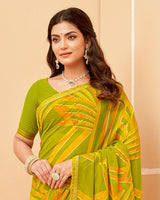 Vishal Prints Olive Yellow Printed Georgette Saree With Foil Print And Fancy Border