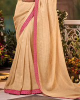 Vishal Prints Gold Sand Fancy Chiffon Saree With Diamond Work And Designer Zari Border