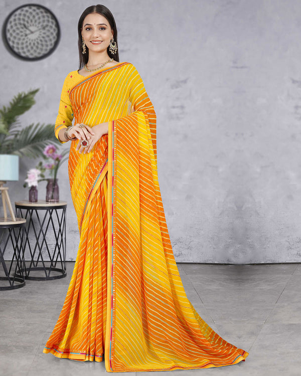 Vishal Prints Dark Yellow Georgette Lehriya Print Saree With Fancy Border