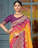 Vishal Prints Dark Yellow Designer Dola Silk Saree With Weaving-Diamond Work And Tassel