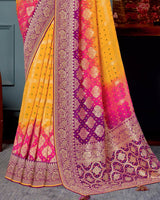 Vishal Prints Dark Yellow Designer Dola Silk Saree With Weaving-Diamond Work And Tassel