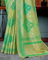 Vishal Prints Dark Mint Green Designer Dola Silk Saree With Weaving-Diamond Work And Tassel