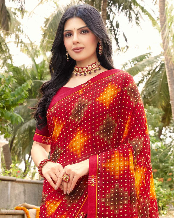 Vishal Prints Burgundy Printed Georgette Saree With Fancy Border