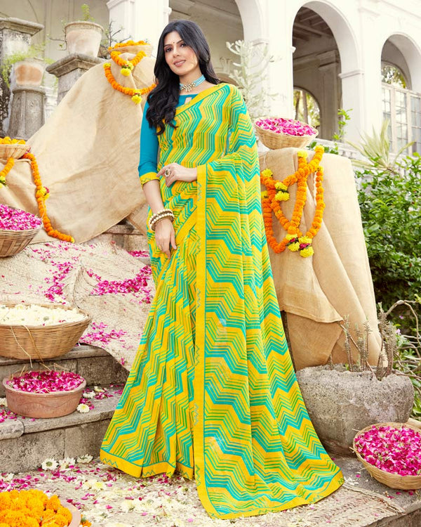 Vishal Prints Yellow Printed Georgette Saree With Fancy Border