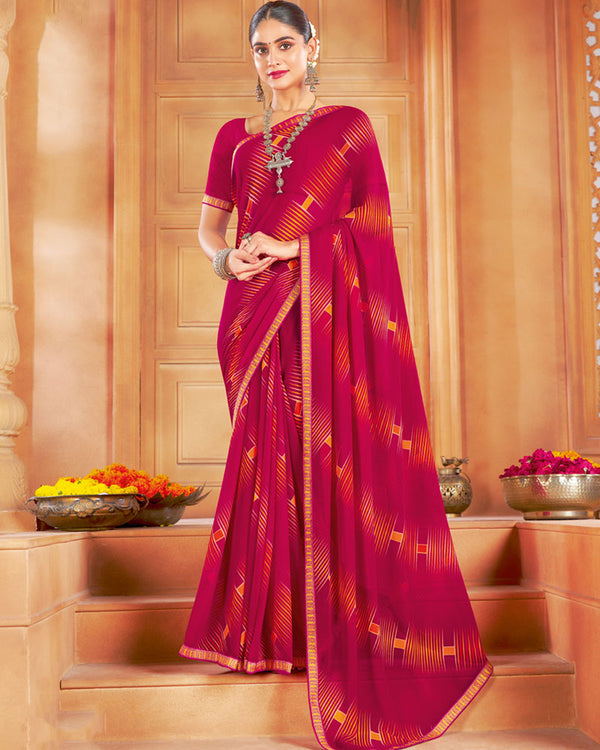 Vishal Prints Monza Pink Printed Georgette Saree With Fancy Border