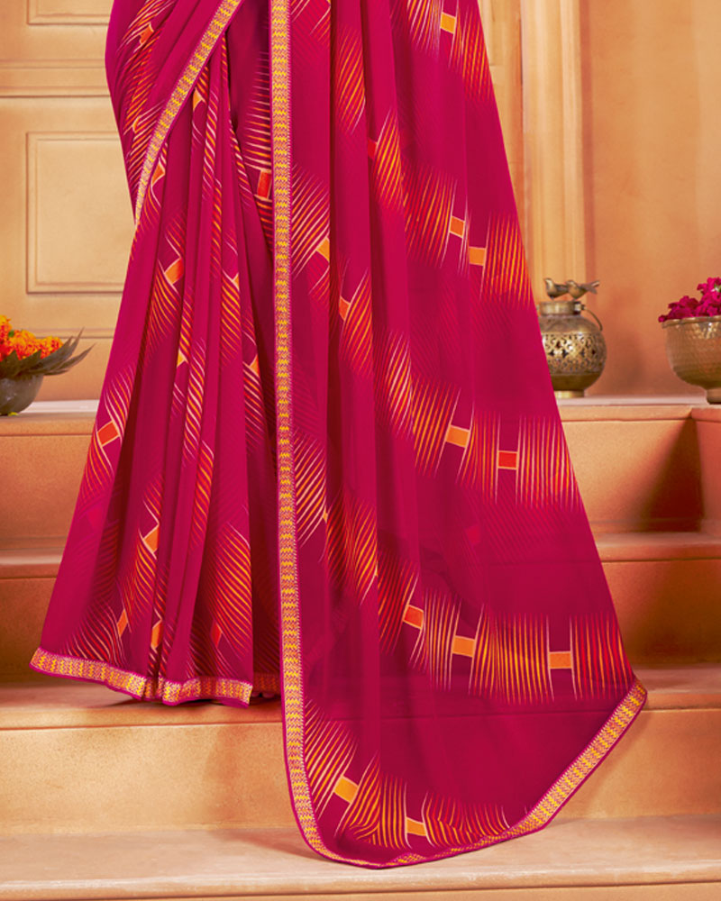 Vishal Prints Monza Pink Printed Georgette Saree With Fancy Border