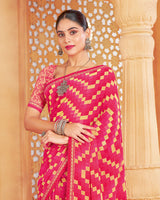 Vishal Prints Red Pink Printed Georgette Saree With Fancy Border