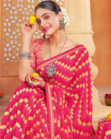 Vishal Prints Red Pink Printed Georgette Saree With Fancy Border